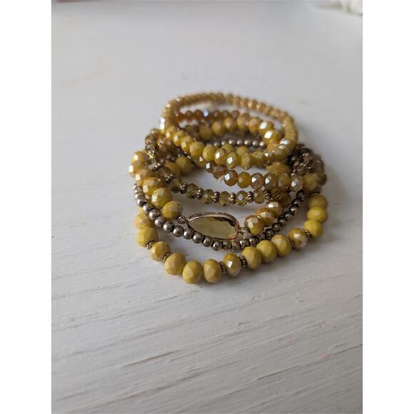 Set of 6 Yellow/Gold Beaded Bracelets 0 - Picture 1 of 2